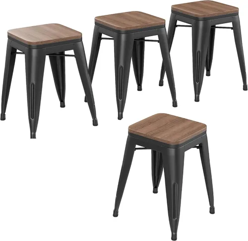Changjie Furniture Juego de 4 sillas de comedor de metal de 18 pulgadas, taburetes cortos apilables, sillas de aula (18 pulgadas, negro mate)