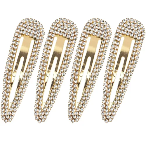 HINZIC 4 pinzas para el cabello con diamantes de imitación de 3 pulgadas, antideslizantes, pasadores dorados, de metal, para boda, graduación, San