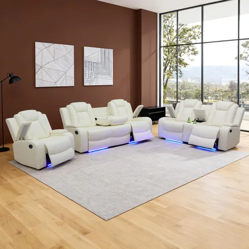 Miniatura 18 de Sofá reclinable individual eléctrico para muebles de sala de estar, silla reclinable de cuero con luces LED, puertos USB, almacenamiento oculto