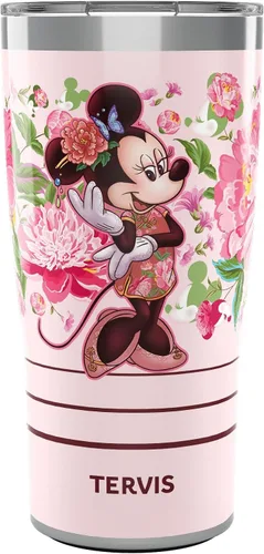 Tervis Traveler - Vaso aislado de triple pared de Disney Minnie Mouse Neo chino floral y vaso de viaje mantiene las bebidas frías y calientes, 20