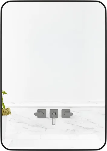 Miniatura 10 de Manocorro - Espejo de baño de esquina redonda, 20 x 28 pulgadas, color plateado Lightweight,wall mounted,HD tempered glass,sturdy aluminum