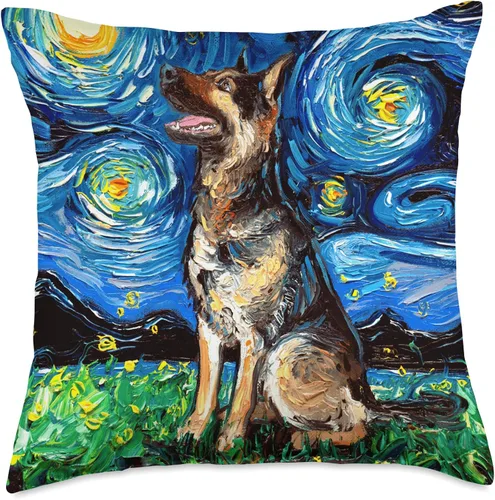 Miniatura 5 de Sagittarius Gallery Happy German Shepherd Starry Night Dog Art by Aja Throw Pillow (16.0 x 16.0 in), multicolor