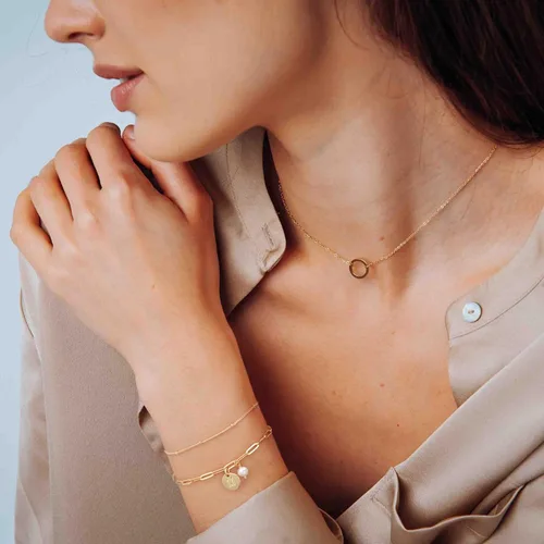 Miniatura 3 de Pulseras con inicial de oro para mujer, chapado en oro de 14 quilates, pulsera con inicial de letra, ajustable, con eslabones en capas, pulsera