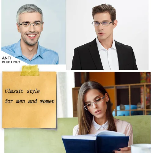 Miniatura 7 de EYEURL Lentes de lectura para computadora de medio borde para hombres y mujeres, lentes de óptica fina con bloqueo de luz azul +0.0