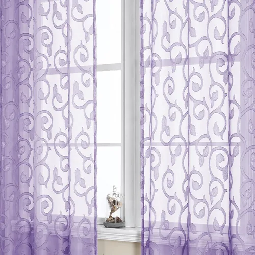 Miniatura 53 de OWENIE Furman - Juego de 2 paneles de cortinas traslúcidas negras de 24 pulgadas de largo, cortinas semitransparentes de jacquard ligeras y aireadas