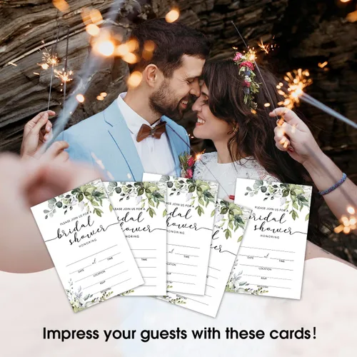 Miniatura 5 de WwongxianB Juego de 25 invitaciones de eucalipto para despedida de soltera con sobres, invitaciones de vegetación para despedida de soltera