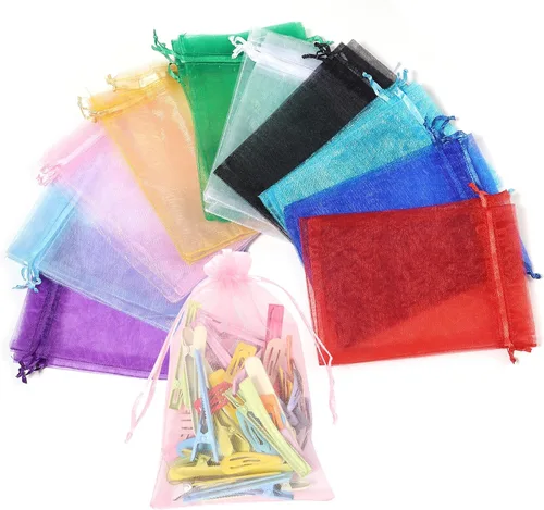 Partyeah 50 bolsas de organza de 4 x 6 pulgadas, pequeñas bolsas de malla para joyas, bolsas con cordón para bolsas de regalo de organza de dulces