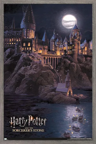 Miniatura 11 de Harry Potter y la piedra del hechicero - Póster de Hogwarts en la noche, 34 pulgadas de largo x 22.4 pulgadas de ancho, versión enmarcada en negro