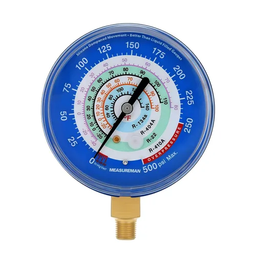 Miniatura 13 de MEASUREMAN Medidor de presión para refrigeración, esfera de 3-1/8", esfera azul, montaje inferior de 1/8" NPT, 30inHg-0-250psi, rango retardado