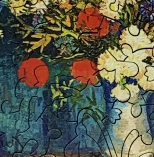 Miniatura 4 de Mini rompecabezas de madera para adultos – Florero con flores de verano por Vincent Van Gogh, 50 piezas de madera únicas por Nautilus Puzzles
