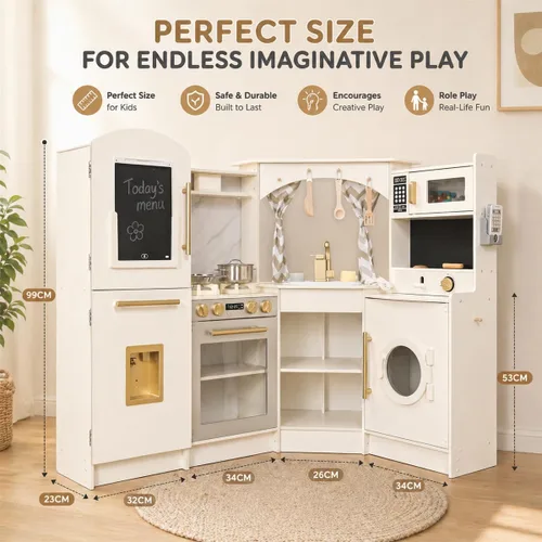 Miniatura 4 de Conjuntos Grandes de Cocina de Madera de Esquina para Jugar con Máquina de Hielo, Dispensador de Agua, Panificadora, Lavadora, Pantalla Electrónica