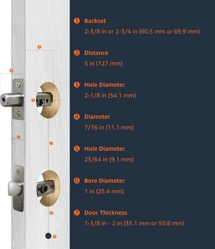 Miniatura 6 de Amazon Basics Juego de cerradura de puerta delantera, manijas con palanca Shelby, manija de puerta de nivel, exterior, paquetes de cilindro único