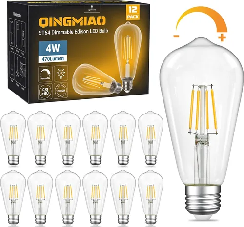 Miniatura 8 de Qingmiao – Bombillas LED vintage con diseño Edison, ST58 regulables de 4W, base E26, equivalente a 40W, luz LED blanca suave de 3000K, bombillas