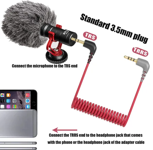 Miniatura 6 de Cable adaptador TRS a TRRS de 0.138 in, cable de conexión de micrófono Lavalier para Rode SC7, cable de micrófono inalámbrico GO, cables