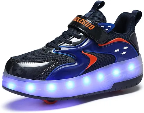 CEIEOE Zapatos con ruedas para niños 4 ruedas mejoradas, modelo 16 LED, recargable, colorido, para niñas, niños, tenis retráctiles, zapatos de