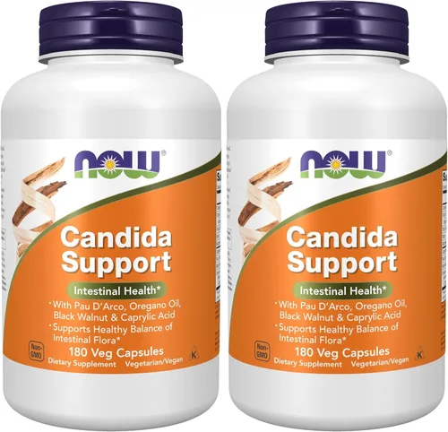 Miniatura 8 de NOW Suplementos, Candida Support con Pau D'Arco, aceite de orégano, nogal negro y ácido caprílico, 180 cápsulas vegetales