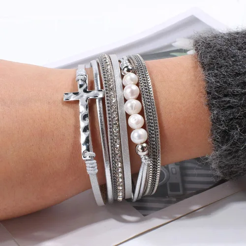 Miniatura 2 de Vercret - Pulsera de cuero para mujer, pulsera para niña de varias capas, ideal como regalo para mujer, hermana mayor, mamá, etc.