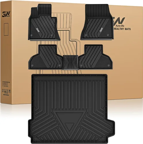 Miniatura 30 de 3W - Alfombrillas de piso para automóvil, para todo tipo de clima, de elastómero termoplástico (TPE), juego completo para 1ª y 2ª filas, color negro