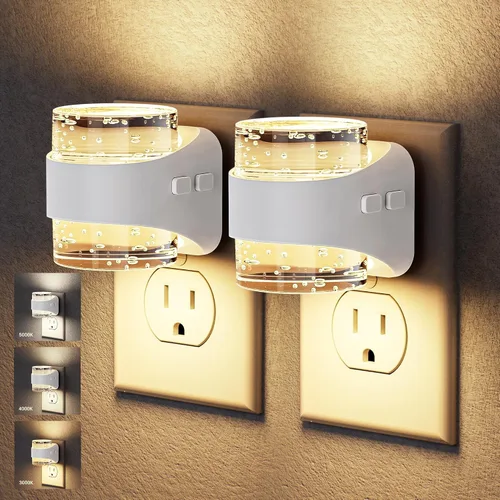 Miniatura 8 de JandCase Luz nocturna LED, luces nocturnas de burbujas enchufables a la pared, [paquete de 2] luz nocturna de 3000 K/4000 K/5000 K y 3 niveles