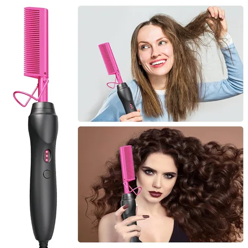 Miniatura 7 de Peines de presión para alisar el cabello, peine eléctrico de cerámica, rizador para cabello negro natural, pelucas de barba, regalo de vacaciones