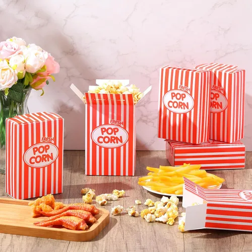 Miniatura 6 de Xinnun 200 cajas de papel para palomitas de maíz, 1 onza, a prueba de aceite, desechables, a rayas, contenedores, soportes de papel a prueba de Rojo