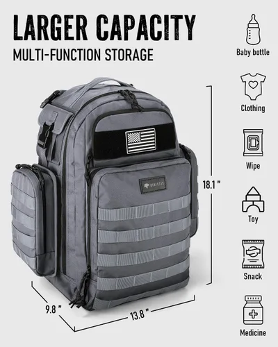 Miniatura 7 de Dinictis Mochila de pañales de 40 L para papá, bolsas de pañales de viaje para hombres, accesorios de bebé para papá, Gris oscuro, Mochilas Daypack