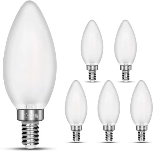 Bombilla LED regulable para candelabro, blanco cálido, equivalente a 2700 K, 40 W, base E12, bombillas LED de vela C35, forma de torpedo de vidrio