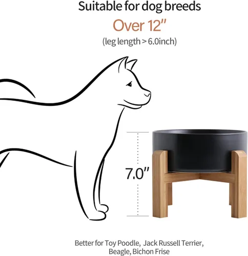Miniatura 3 de Cuenco negro elevado/alzado de cerámica para perros con soporte de madera para razas medianas y grandes, plato de comida y agua para perros pesado