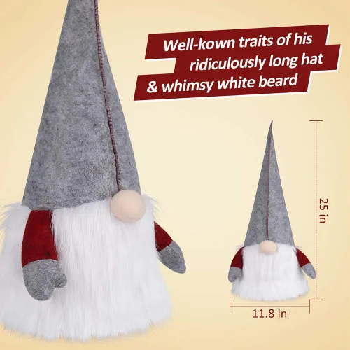 Miniatura 4 de D-FantiX Adorno de Gnomo para la Copa del Árbol de Navidad, 25 Pulgadas Gran Gnomo Sueco Tomte Adornos de Navidad Gnomos de Papá Noel de Peluche