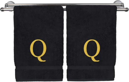 Miniatura 74 de Toalla de mano monogramada, regalo personalizado, juego de 2 - Toalla bordada con letra de bloque dorada - Extra absorbente 100% algodón turco