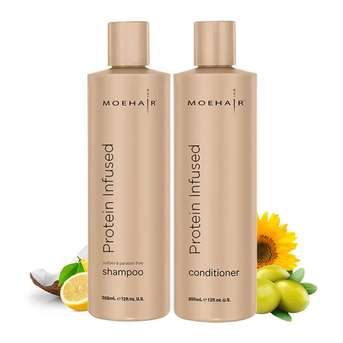 MOEHAIR Juego de champú y acondicionador con infusión de proteínas para cabello seco y dañado, fortalece la fibra capilar, sin sulfatos ni