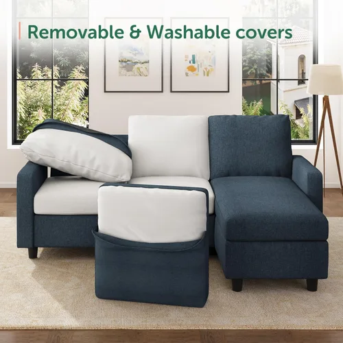 Miniatura 5 de HONBAY Sofá modular convertible, sofá en forma de L con diván reversible para espacio pequeño, color azul medio