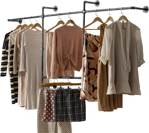 Miniatura 2 de Perchero industrial de pared, barras de tubería de ropa resistente, perchero estilo tubería con cuatro varillas para colgar para el hogar
