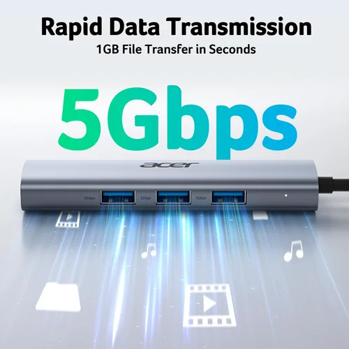 Miniatura 4 de Acer Adaptador USB a Ethernet, Hub USBC Ethernet 1Gbps con 3*USB 3.0, Disipación de Calor de Aluminio, Sin Necesidad de Controlador, Adaptador USB a