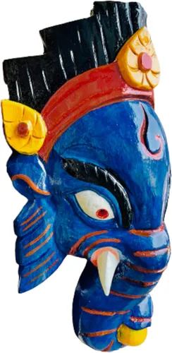Miniatura 2 de QT Shopping Ganesh - Máscara de madera para pared, diseño de Dios de la Suerte/Éxito Ganesha para decoración y escultura hecha a mano en Nepal