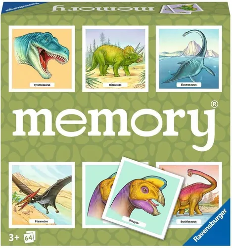 Ravensburger Juego de memoria de dinosaurios: divertido y rápido juego de cerebro para niños de 3 años en adelante, imágenes vibrantes de