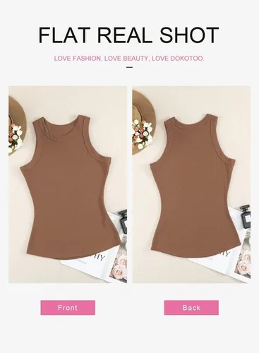 Miniatura 3 de Dokotoo - Camiseta ajustada sin mangas para mujer, tirantes anchos, escote bajo, con ribetes, deportiva, para entrenamiento