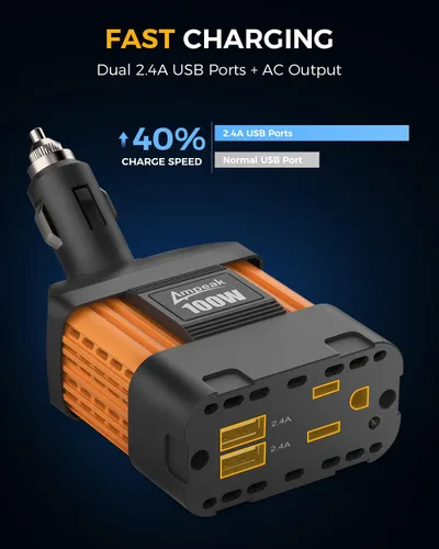 Miniatura 5 de Inversor de corriente para automóviles, de la marca Ampeak, de 12 V CC a 110 V CA, con puerto USB