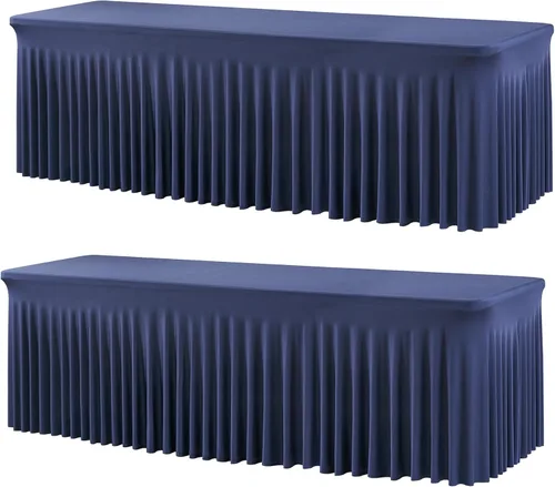 Miniatura 54 de Paquete de 2 manteles de spandex para mesas rectangulares de 8 pies, mantel elástico rosa de 8 pies, manteles ajustados, falda de mesa para fiestas