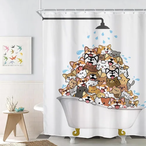 Miniatura 18 de SVBright - Cortina de regadera con diseño de gato para niños, 60 pulgadas de ancho x 72 pulgadas de largo, diseño de animales de dibujos animados