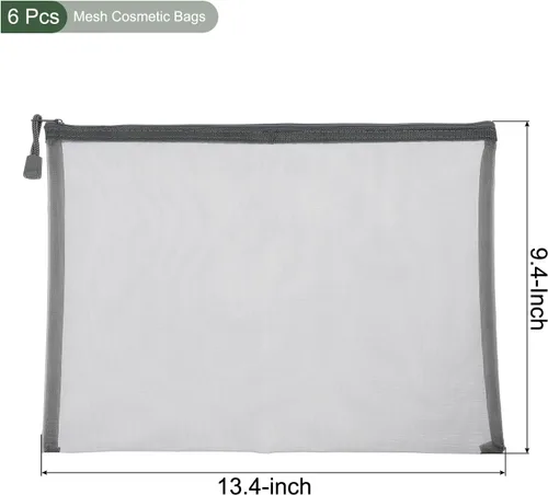Miniatura 2 de YOKIVE Paquete de 6 bolsas de malla para cosméticos, estuches de nailon A4 Organizadores de viaje con cremallera, bolsa de maquillaje, ideal