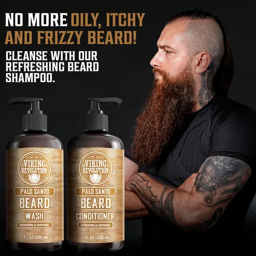 Miniatura 2 de Viking Revolution Juego de champú y acondicionador para barba Palo Santo con aceites de argán y jojoba - Suaviza y fortalece - Aroma natural a Palo