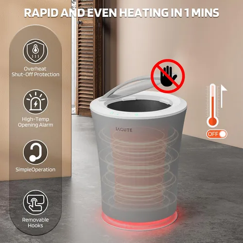 Miniatura 4 de Lagute Calentador de toallas de 20L para baño, temporizador de 3 niveles, alarma de advertencia y luz RGB, apagado automático, cubo calefactable