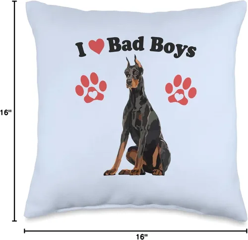 Miniatura 4 de Funny Doberman Pet Dog Mom Gifts Women I Love Bad Boys Funny Male Doberman Puppy Dog Mom Broma Quote Pillow de 16 x 16 pulgadas, multicolor