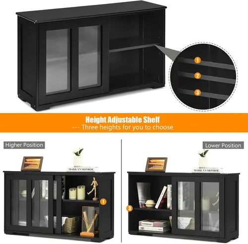 Miniatura 6 de Armario de buffet apilable, moderno aparador de cocina con puerta corrediza de vidrio templado, armario con estante ajustable, mesa de buffet