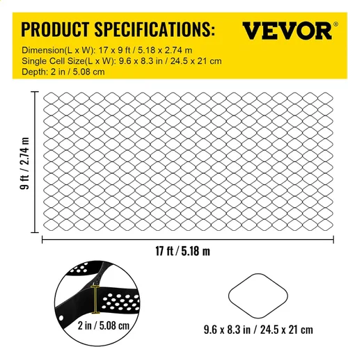 Miniatura 7 de Vevor - Rejilla de tierra Geo Grid de 9 x 17 pies, rejilla de celda geográfica de 2 pulgadas de grosor, material de polietileno de alta densidad