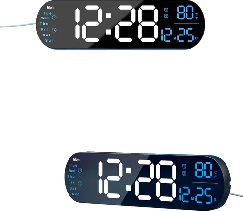 Miniatura 8 de Relojes de pared grandes de 13.7 pulgadas, reloj de pared de cocina con control remoto, luz nocturna RGB, atenuación automática de brillo, doble