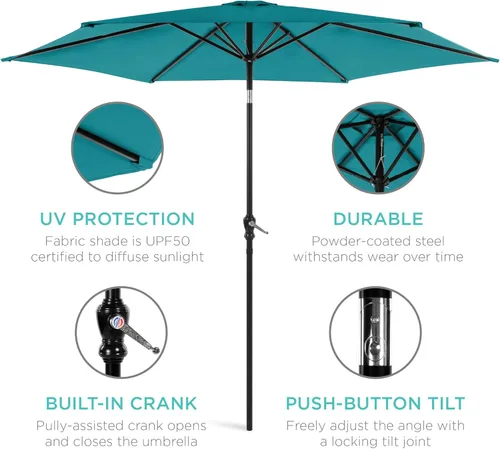 Miniatura 5 de Best Choice Products sombrilla de 10 pies para patio, de acero y poliéster, para exterior, con manivela, botón de fácil presión, inclinación