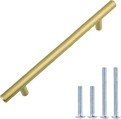 Miniatura 9 de Amazon Basics Manija Euro Bar para gabinete (1/2 pulgada de diámetro), 5.38 pulgadas de longitud (centro de agujero de 3 pulgadas), champán dorado