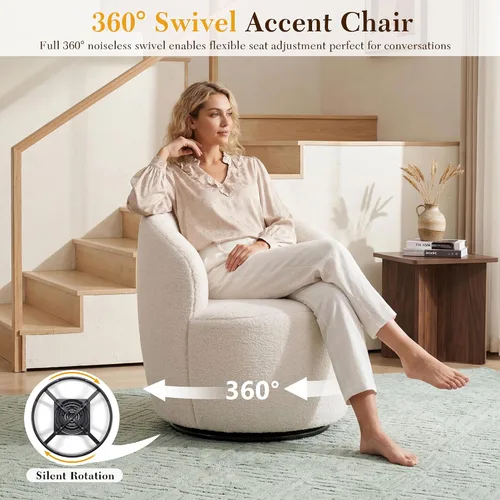 Miniatura 3 de FOXHUNTER Silla giratoria de barril, sillón individual pequeño de 360°, cómodo sofá redondo, sillas de botón acolchadas, modernas sillas de acento